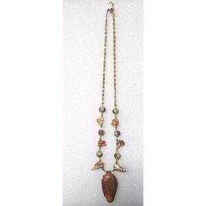 Handmade Boho Carved Wood Leaf Pendant Artisan Necklace 12"